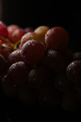 Fresh red grapes close up, organic fruit, juicy healthy food