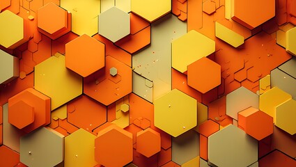 Abstract Honeycomb Hexagon Pattern in Orange and Yellow