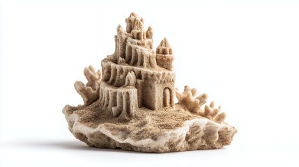 Sea shell isolated on white, with a beautiful ancient Thai temple and lion statue