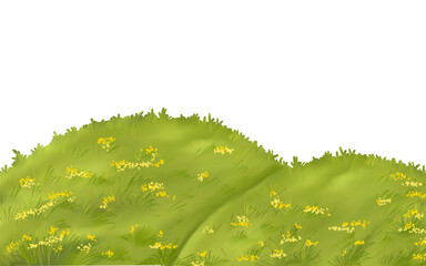 Illustration of Green Grassy Hills with Yellow Flowers
