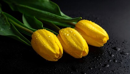 Yellow tulips with water droplets