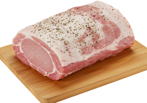 Pork loin roast seasoned with herbs isolated on transparent background, a flavorful and tender cut, perfect for a family dinner or special occasion