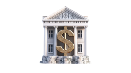 White Bank Building with Gold Dollar Sign isolated on a transparent background