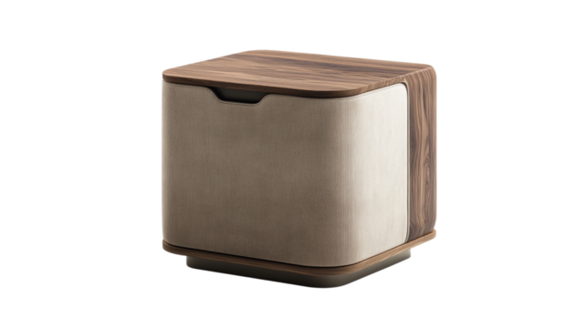 Wooden and fabric bedside table isolated on a transparent background