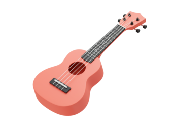 Isolated peach colored ukulele in a diagonal position, musical instrument, summer vibes