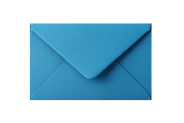 A single closed blue envelope on a transparent background in a flat lay composition