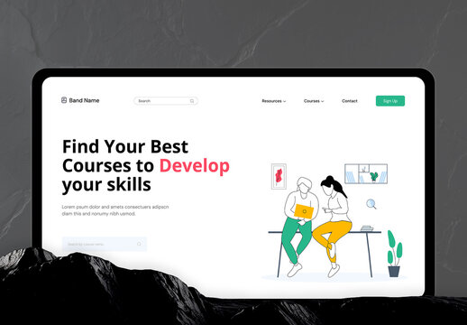 Online Course Website Hero Header Design Layout with Illustration