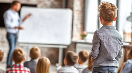 Students Listening to Teacher Explaining on Whiteboard on World Student’s Day – Education, Focus, Classroom Learning and Inspiration