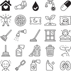 A collection of twenty four simple line art icons for household items vector