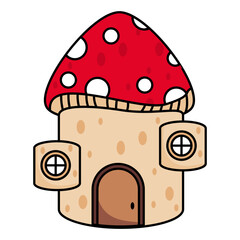 Whimsical mushroom house, perfect for fantasy, fairytale, or children's book illustrations.