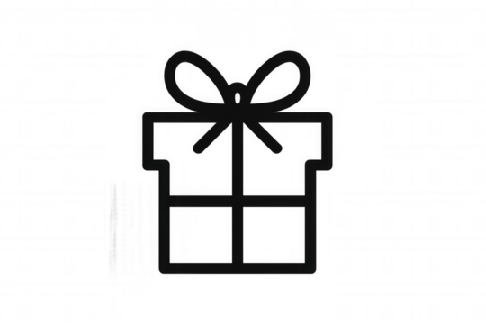 Gift box icon, black outline drawing, celebrating special event, present symbol for holiday greeting card, ui element