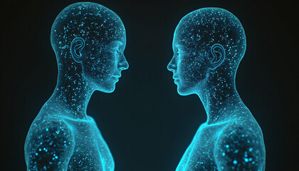 Two Blue Particle Human Forms