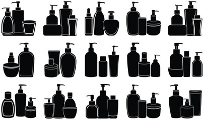 Silhouette Collection of Various Cosmetic and Skincare Bottles and Containers beauty