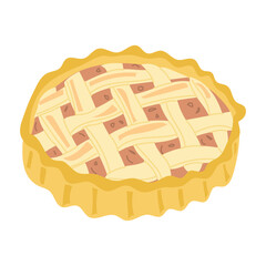Classic apple pie with lattice crust in soft hand drawn vector style. Concept of homemade dessert, traditional baking, and sweet comfort food