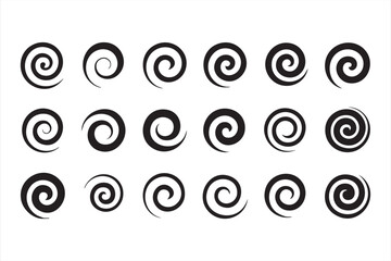 Vector illustration of swirl, vortex, and round pattern line symbols set