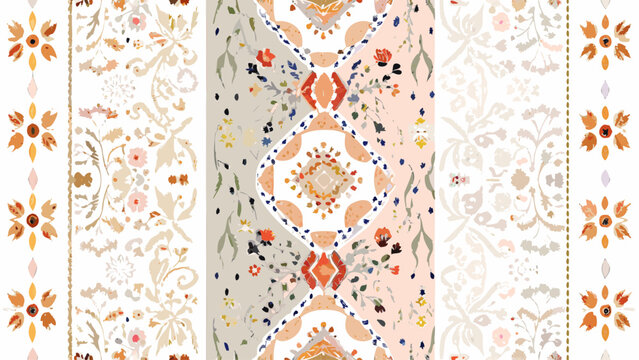 Vintage floral design with bohemian flair, ideal for textile prints, wallpaper, or elegant stationery, adding a touch of artisanal charm and style