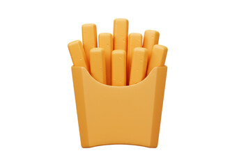 Isolated cartoon French fries in container – crispy and golden fries, fast food craving