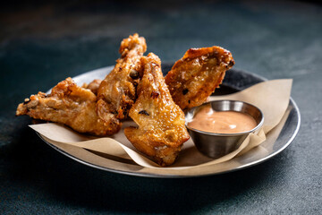Crispy chicken wings with dipping sauce