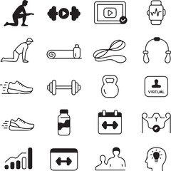 A set of twenty four line art remote control icons with transparent background technology electronics