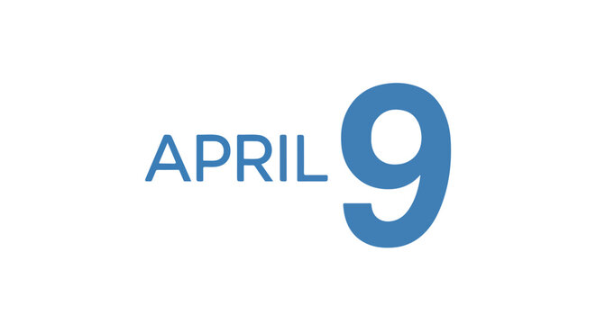 Elegant depiction of April ninth date, a modern reminder or a celebration announcement, simple  date presentation using pale blue