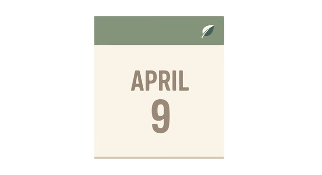 Isolated vector calendar illustration depicting a reminder of April 9th in simple and elegant style with spring aesthetic and minimalistic design