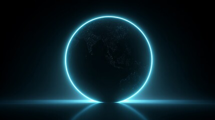 Glowing Neon Circle Around Dark Globe in Futuristic Style