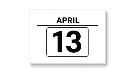 Simple isolated April 13th calendar illustration, indicating a specific date or event, promoting scheduling and reminding tasks with clean