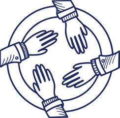 Fototapeta premium Teamwork circle of hands outline icon vector.