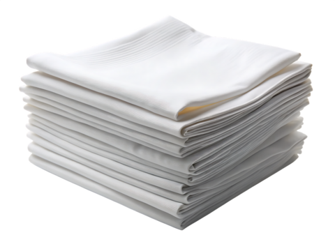 Stack of neatly folded white cloth napkins isolated on a transparent background image