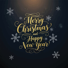 Elegant merry christmas and happy new year greeting card with snowflakes