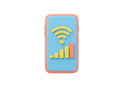 Isolated mobile phone with wifi signal bars indicating high internet speed connection