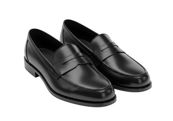 Isolated black leather penny loafers, casual slip-on footwear for men, minimalist style