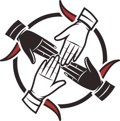 Teamwork victory hands outline icon vector.