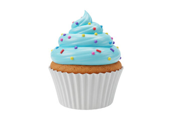 Isolated cupcake with blue frosting and sprinkles for birthday or celebration party