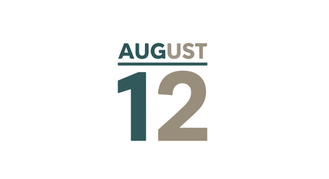 Elegant typography representation of August 12th highlighting date with a clean design and muted earth tone palette, modern date display