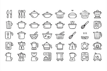 Cooking and dining outline symbols for recipe books and menu templates