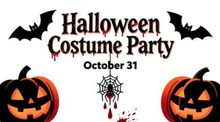 Minimal Halloween Costume Party Poster with White Background and Spooky Elements