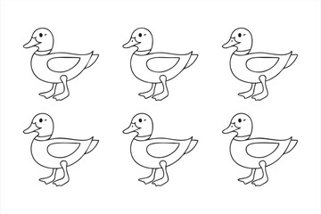 Simple black and white duck drawing for preschool coloring pages