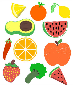 set of fruits and vegetables vector