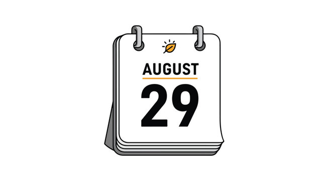 Stylized August 29th Calendar Page Displaying a Specific Date with a Leaf Icon on a Clean White Backdrop