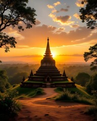 Forest Stupa at Sunset Calm