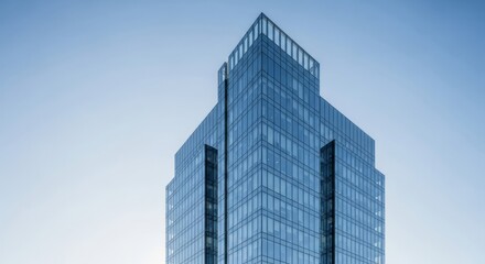 Obraz premium Modern glass skyscraper with clear blue sky background