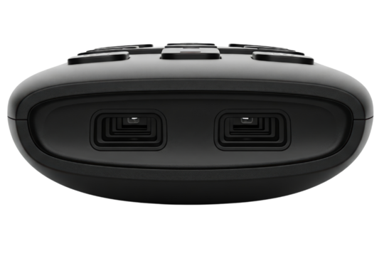 Close-up of infrared transmitters on a black remote control on a transparent background