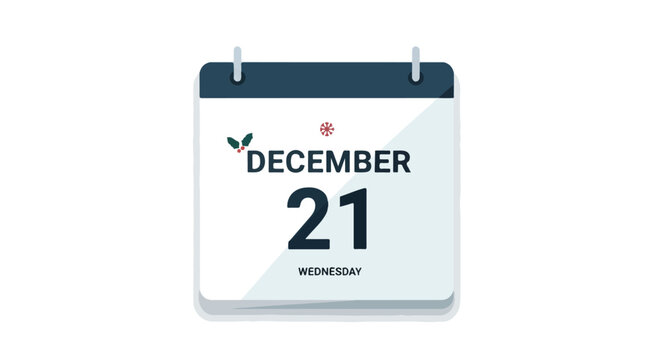 Illustrated December 21st Calendar Page Icon Marking a Specific Date in the Winter Season