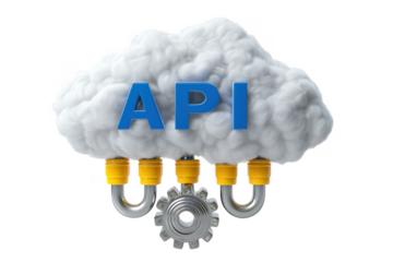 Cloud computing and api concept visualized with symbolic cloud gear and connections transparent