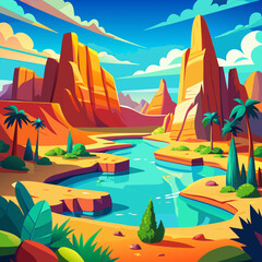 Obraz premium Vibrant desert oasis with red rock formations and turquoise water