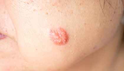 Fototapeta premium Close-up of a small, raised, reddish skin lesion