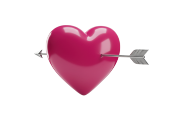 Isolated pink 3D heart with arrow passing through for Valentine's Day greeting card design
