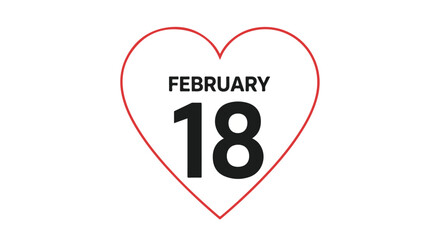 February eighteenth date displayed inside red heart shape for special events and celebrations marking a memorable day with love and affection
