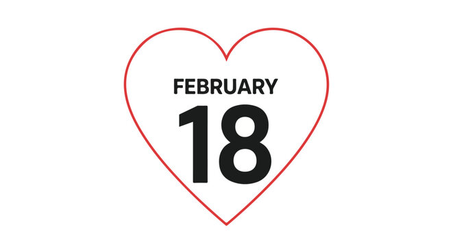 February eighteenth date displayed inside red heart shape for special events and celebrations marking a memorable day with love and affection